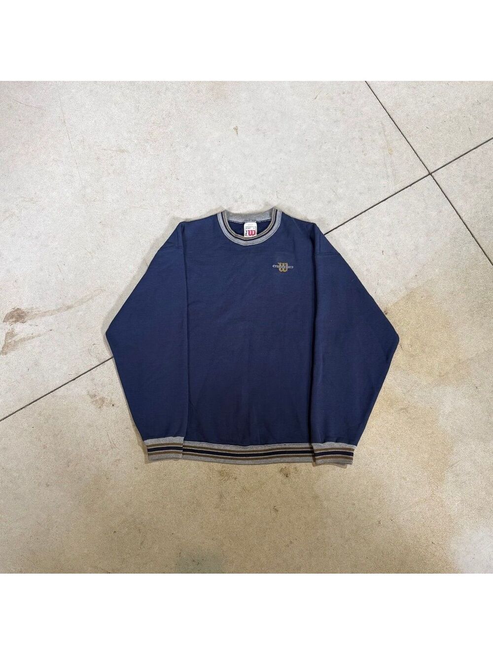 Vintage 90s Wilson Athletic Sweatshirt XL USA Navy Striped Crewneck Tennis